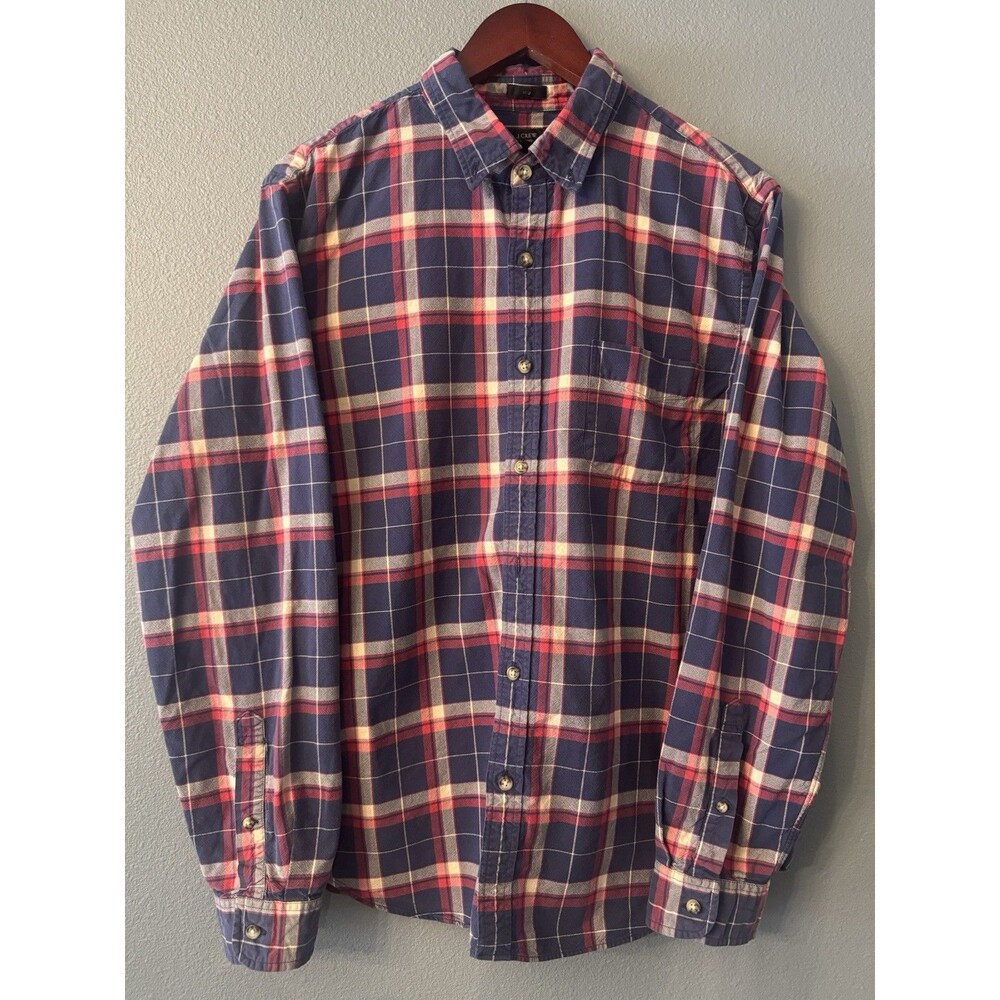 J.CREW Men's XL Blue Red White Plaid Oxford Slim Fit Button-Down Shirt